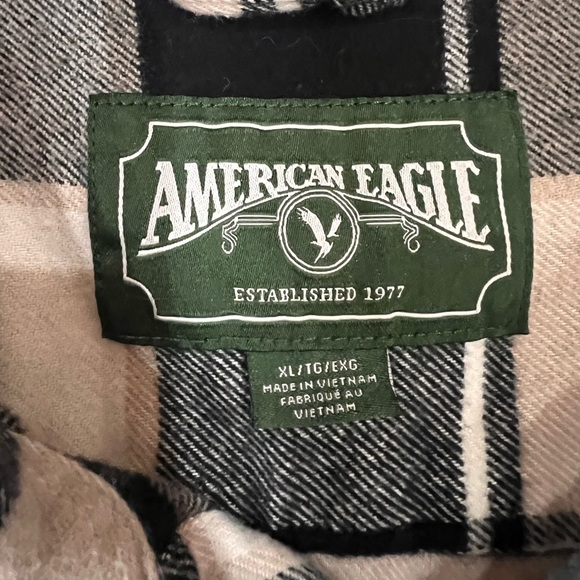 American Eagle Mens XL Black Tan Soft Flannel Longsleeved 2 Pocket Button Shirt - Picture 3 of 14